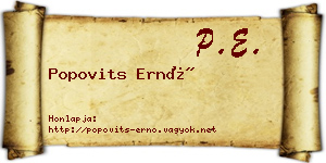 Popovits Ernő névjegykártya